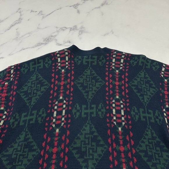 Avon Style Womens Vintage Cardigan Sweater Plus Size 1x Blue Red Blanket Woven - Picture 9 of 12